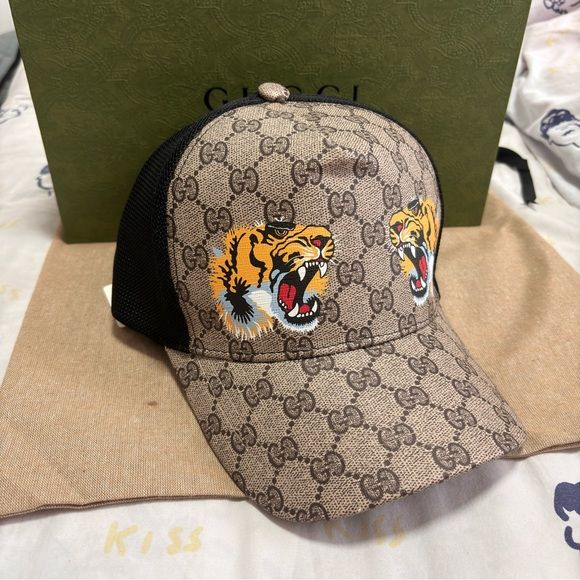 Guuccii Tigers Print Gg Supreme Baseball Hat Beige/Brown