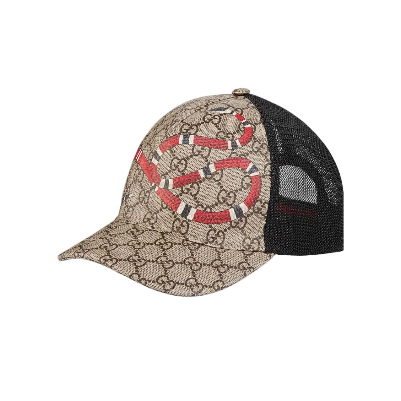 Guuccii Snake Print Gg Supreme Baseball Hat Beige Black